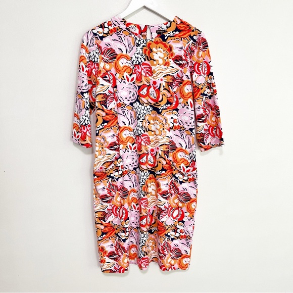 BOGO! J. McLaughlin Catalyst Dress Navy Orange Gardenia Print Size Large - Picture 3 of 9